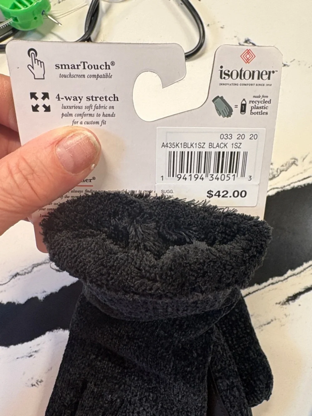 isotoner Dark Charcoal Knit Touchscreen Gloves with Faux-Fur Cuff - Picture 3 of 3
